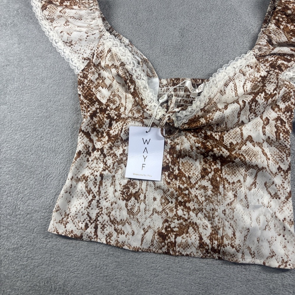 NWT WAYF Women's Melissa Lace Trim Sweetheart Top Python Print Brown Size XS - Picture 6 of 12